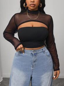 Truni 1 pieza Blusa de malla de punto negra para mujer (excluye el camisón) - Negro - Ver 5