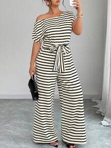 Elenzga Bộ đồ nữ cỡ lớn thanh lịch gồm áo không tay cổ xếp ly dáng rộng và quần ống đứng, thích hợp cho mùa xuân/hè. - Nhiều màu - Xem 3