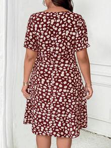 SHEIN Tall CURVE 大码女式印花开衩休闲度假约会连衣裙 - 彩色 - 查看 2