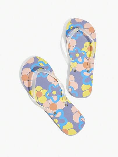Grefit Women's Casual Floral Print Flat Flip Flops For Daily Wear