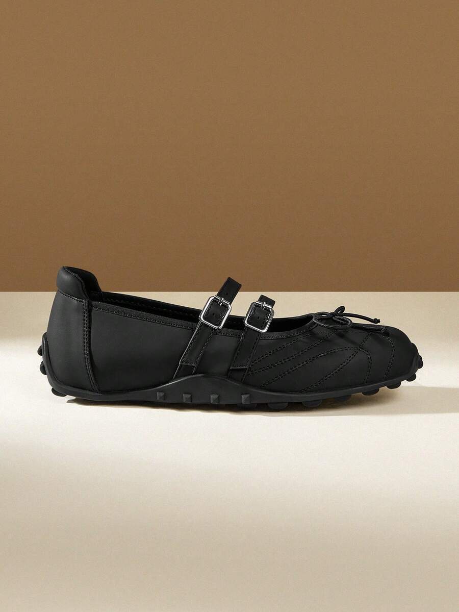 CUCCOO EASI 玛丽珍鞋 - 女士秋季新款蝴蝶结鞋，芭蕾平底运动鞋 - 黑色 - 查看 1