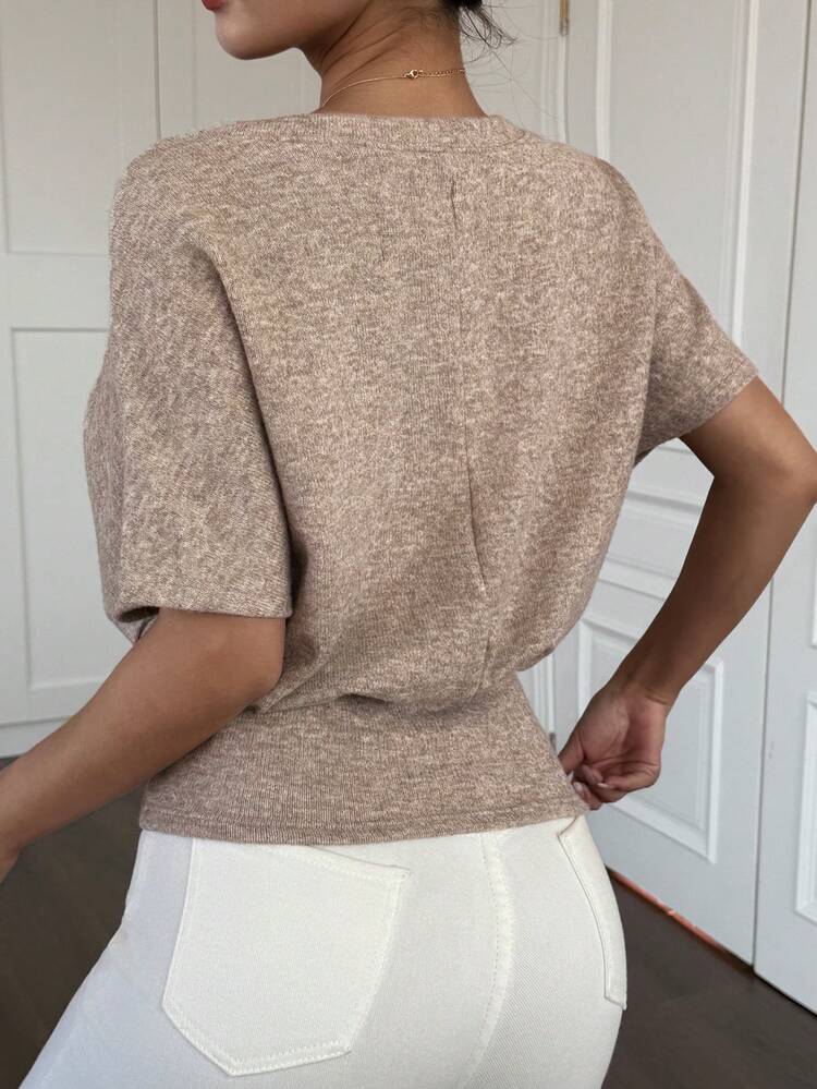 Women's Solid Color Round Neck Batwing Short Sleeve Casual T-Shirt