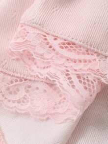 DAZY Letter Print Lace Trim Patchwork Women Pajama Set - Pink - View 7