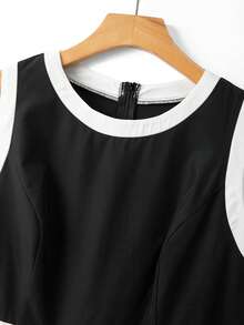 GlowEve CURVE Vestido midi ajustado de color block elegante talla grande, adecuado para ir al trabajo - Blanco y Negro - Ver 4