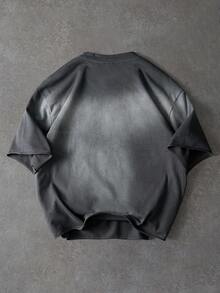 PAVTROS 男士扎染圆领短袖休闲宽松T恤 - 深灰色 - 查看 2