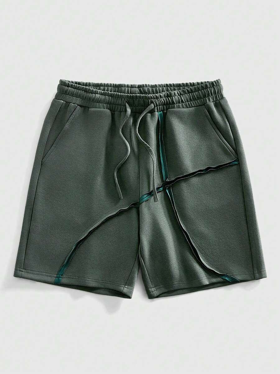 ROMWE MEN Essentials Solid Color Elastic Waist Drawstring Casual Summer Versatile Loose Fit Streetwear Practical Shorts - Grey - View 1