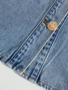 GlowEve 女士纯色简约纽扣装饰A字牛仔裙 - 淺色水洗藍 - 查看 6