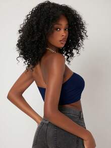 SHEIN BASICS 女士极简无袖露脐吊带背心，夏季休闲通勤装 - 寶藍色 - 查看 2