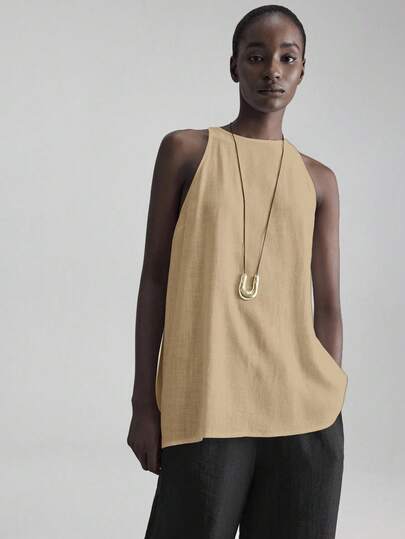 Ontre 2026SS Music Festival, Concert, Country Music Festival, Women's Music Performance Outfit, 2025 New Arrival, Comfortable Casual Style Round Neck Hollow Out Sleeveless Linen White Women's Tank Top, All-Season Versatile Daily Wear, Beach Vacation Bohemian Style, Summer Ins Influencer Same Style, Exotic Atmosphere Country Music Concert Western Style, Premium Fabric Comfortable