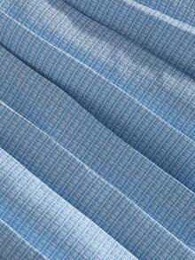 SHEIN Teen Girl Round Neck Contrast Trim Pleated Elegant Short Sleeve Dress - Blue - View 6