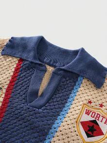 ROMWE MEN Men's Embroidered Knit Polo Shirt, Short Sleeve Top - Multicolor - View 3