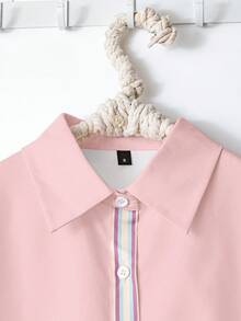 Lacomfia 2pcs Women Casual Button Collar Printed Set - Baby Pink - View 3