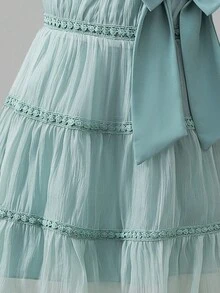 Elladie kids 少女公主风薄纱3D蝴蝶中长优雅连衣裙 - 綠色 - 查看 5