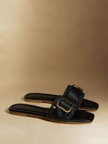 Rosivie 女士平底拖鞋 秋冬波西米亚风复古沙滩凉鞋 - 黑色 - 查看 3