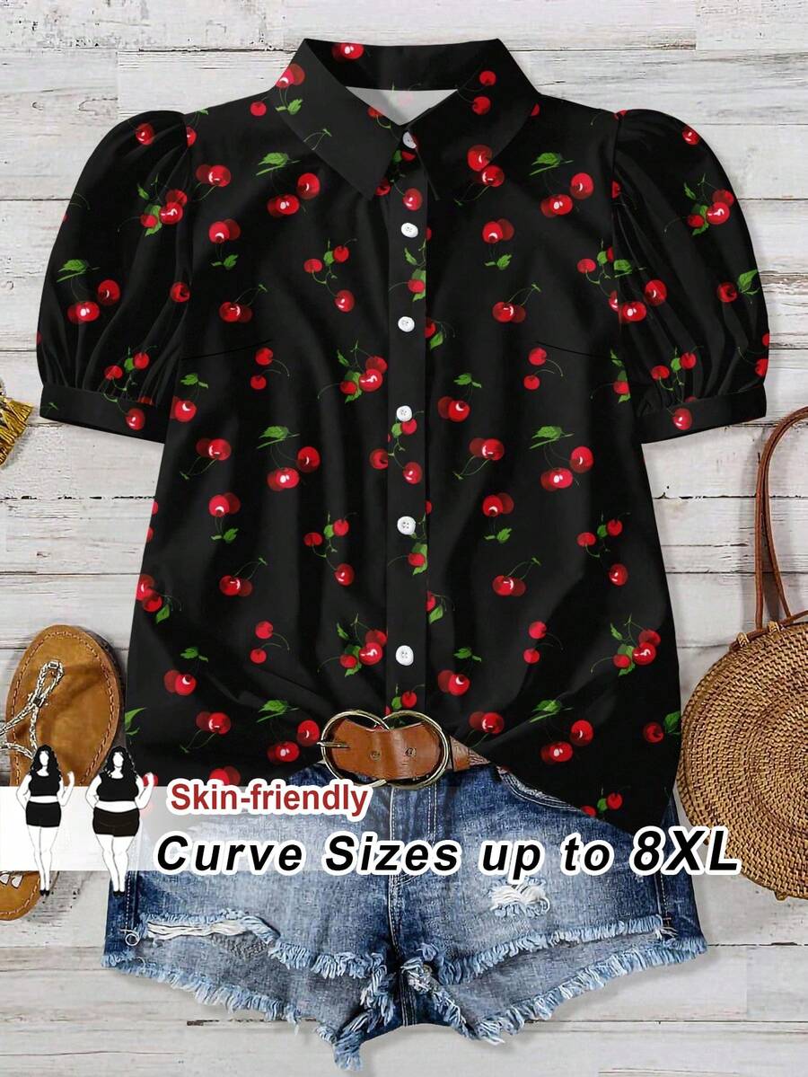 SHEIN CURVE+ 1件加大码女式豹纹休闲宽松V领衬衫 豹纹衬衫 豹纹上衣 棕色豹纹衬衫 女式豹纹上衣 秋季 - 白色 - 查看 1