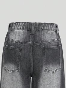 Tween Girls Denim Jeans,Grey Summer New Arrival Streetwear Back-To-School Fashion Casual Distressed Detailing Loose Straight Leg School Soft Pants - Black - View 6
