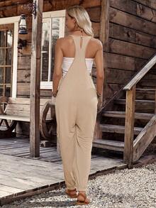 EMERY ROSE Women's Casual Sleeveless Jumpsuit With Pockets, Solid Color, Summer - Khaki - View 2