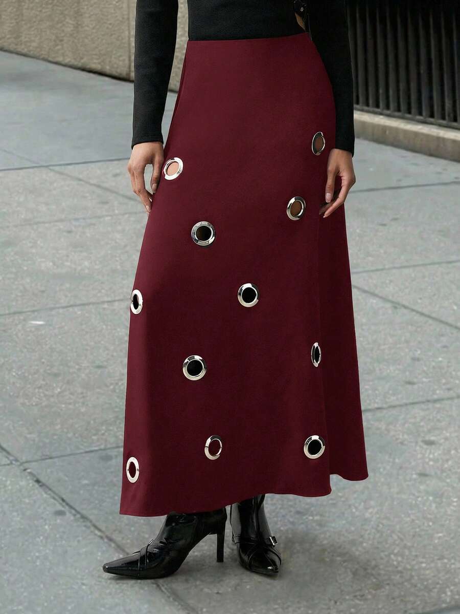 Maija Women's Minimalist Design Hollow-Out Breathable Long Dress, Fashionable For Summer - Burgundy - View 1