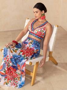 Swim Oasis 女士夏季沙滩印花时尚性感比基尼泳衣套装，含罩衫和裙子 - 彩色 - 查看 6