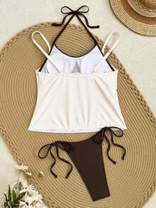 Swim Vcay Summer New Tropical Floral Print High Cut Side Tie Cute Beach Vacation Women Tank Top & Swimwear Set Crop Tops Floral Bikini Top Western Crop Tops Women Graphic Crop Tops Summer Holiday Tropical Bikini Set - Multicolor - View 6