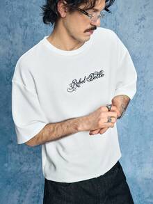 ROMWE MEN Men's Casual Embroidered Crew Neck Short Sleeve T-Shirt - White - View 7