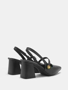 CUCCOO CURVES 女鞋 宽楦尖头粗跟高跟鞋 黑色绑带 时尚舒适 日常通勤百搭 加厚女式高跟鞋 大码 - 黑色 - 查看 10