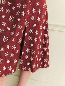 Écloséra French Dress Romantic Dress V-Neck Dress A Swing Dress Embroidered Dress Contrasting Dress Heavy Industry Dress Spring And Summer Dress - Brown - View 7