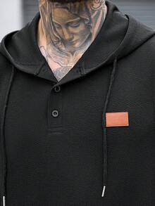 Manfinity CasualCool Men's Drawstring Hooded Sweatshirt And Drawstring Waist Shorts Casual Daily Suit - Black - View 5