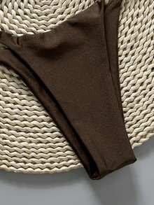 Swim Vcay 2026春夏款细肩带棕绿色树脂珠饰高开衩丁字裤比基尼两件套泳衣（女款） - 棕色 - 查看 4