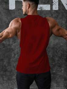 Manfinity Sport Corelite 男士运动无袖运动 T 恤、背心、吊带训练和健身房和锻炼落臂剪裁吸湿排汗、透气、快干“野兽”字母印花图形勃艮第常规版型面料圆领略弹力男友风格男士字母印花圆领运动背心健身上衣健身上衣健身上衣圣诞节透气 - 酒紅色 - 查看 2