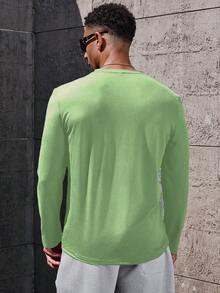 Manfinity Homme Men's Casual Solid Color Round Neck Long Sleeve T-Shirt, Versatile For Autumn - Green - View 2
