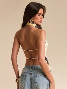 SHEIN BAE 黄色碎花吊带休闲上衣，黄色上衣，优雅上衣，度假上衣，婚礼上衣，返校/毕业季上衣 - 黃色 - 查看 2