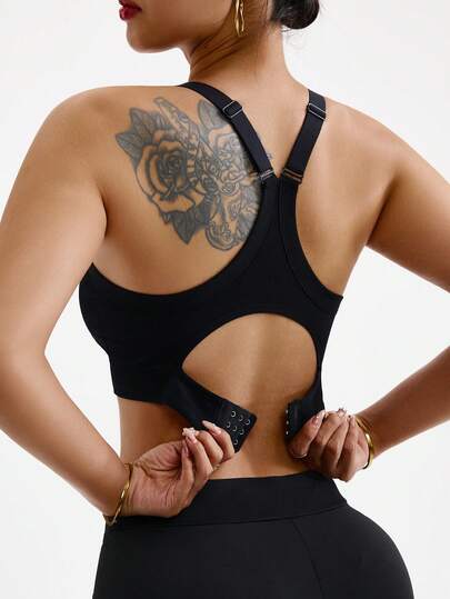 Seamluxe SHEIN Sport 无缝纯色高支撑运动文胸，可调节肩带设计，女士纯色简约瑜伽文胸，固定棉质罩杯，适合运动