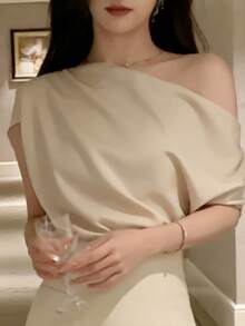 DAZY 女士印花不对称肩部宽松上衣外出上衣夏季 - 黃色 - 查看 3