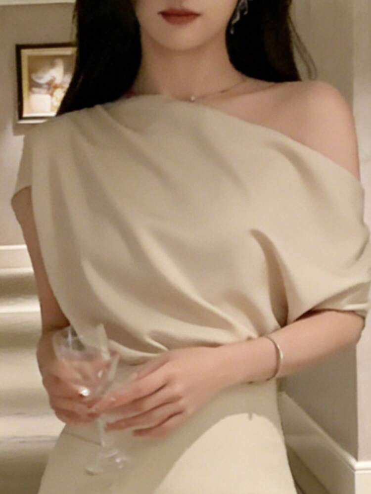 Women's Floral Print Asymmetric Shoulder Loose Blouse Going Out Tops Women Summer Off The Shoulder