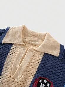 ROMWE MEN Prep Men's Color Block Letter & Number Print Casual Versatile Daily Wear Knit Short Sleeve Top - Multicolor - View 3