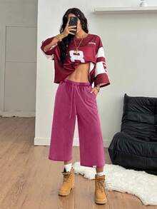 Coolane 女士春夏街头风复古水洗做旧舒适牛仔效果黑色短裤 - 玫紅色 - 查看 2