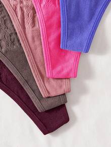 SHEIN 5pcs Women Plus Size Basic Solid Seamless Comfortable Ribbed Knitted Sexy Thong Panties - Multicolor - View 6