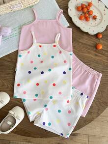 SHEIN Baby Girl Summer Casual Camisole & Shorts Set - Multicolor - View 3