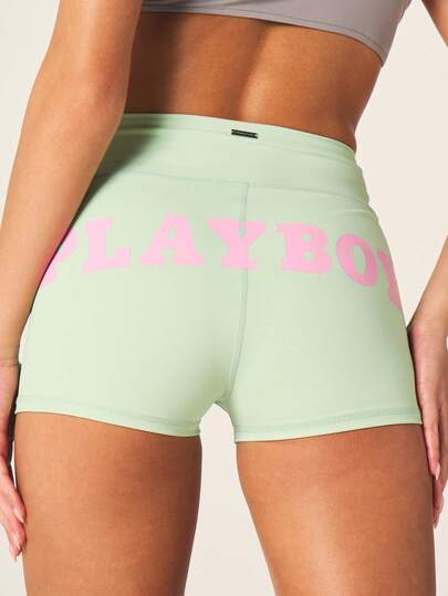 Missguided x Playboy High Waisted Athletic Shorts With Logo Print Perfect For Active Lifestyle And Summer Workouts