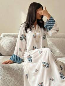 Yasmyna 女士宽松印花长袖阿拉伯风格连衣裙 - 彩色 - 查看 9