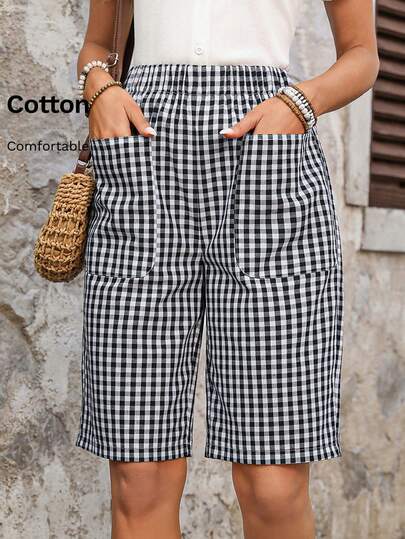 EMERY ROSE Women's Plaid Casual Shorts With Pockets And Elastic Waist, Loose And Versatile For Summer Casual Outfit For Women  Summer Holiday Outfits Holiday Outfits  Vacation Outfits For Women