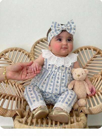 The 2 Pieces Newborn Cute Summer Vacation Floral Pattern Ruffled Top And Pants Set Is Suitable For Birthday Parties, Parties, Performances, Weddings, Baptisms, Opening Ceremonies, School Events, And Outings.