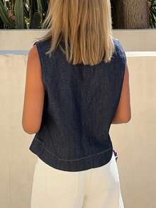 Livesso Women's Casual Sleeveless Denim Top - Blue - View 2