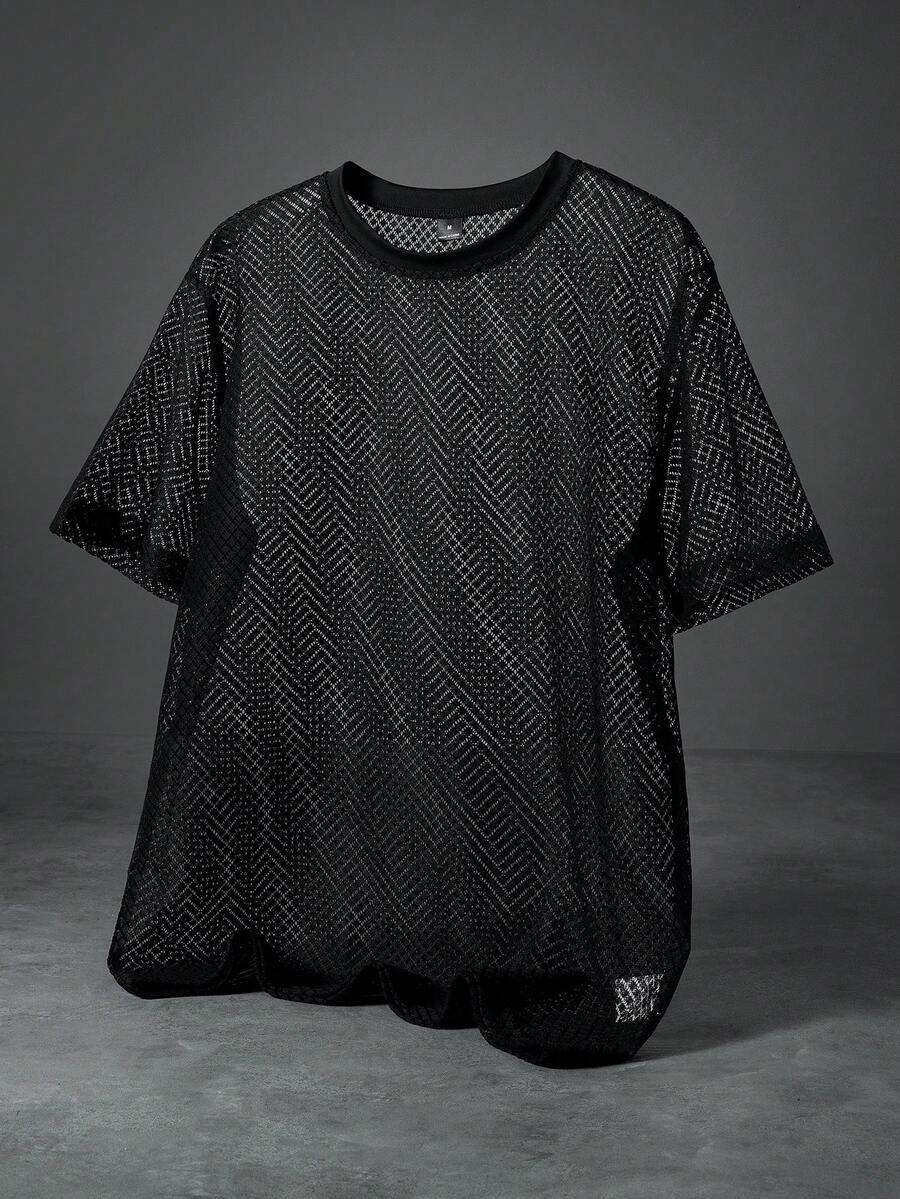 PAVTROS Men T-Shirts Fit Crew Neck Short Sleeve Sexy Fashion Men Summer Mesh Top Tee - Black - View 1