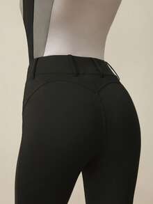 With My Calm Quần thể thao nữ mùa thu/đông kiểu cưỡi ngựa, có cạp chun, quai tai, túi bên hông, màu đen, dáng ôm, dài 3/4, thích hợp mặc thường ngày, chạy bộ, yoga, tập gym, tennis, đạp xe, chơi golf. - màu đen - Xem 5