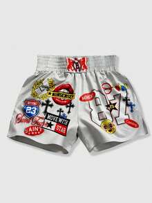 ROMWE MEN 2026 Spring/Summer New Casual Fashionable Y2K Style Printed Shorts, Unisex Couple Matching Pants - Multicolor - View 4