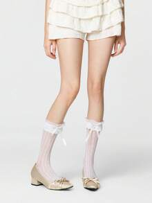 ROMWE Kawaii Women's Bow Decor Fashionable High Heel Shoes, Versatile For Daily Wear - Apricot - View 2