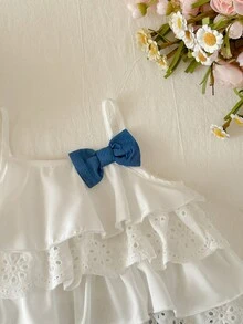 Baby Girl Vacation Casual Cute White Ruffle Strap Tank Top And Elastic Waist Shorts Set - White - View 2