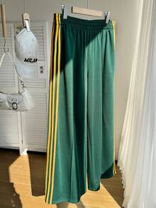 Comfortcana Plus Size Striped Elastic Waist Straight Loose Casual Pants Green Track Pants Women's Track Pants - Green - View 8